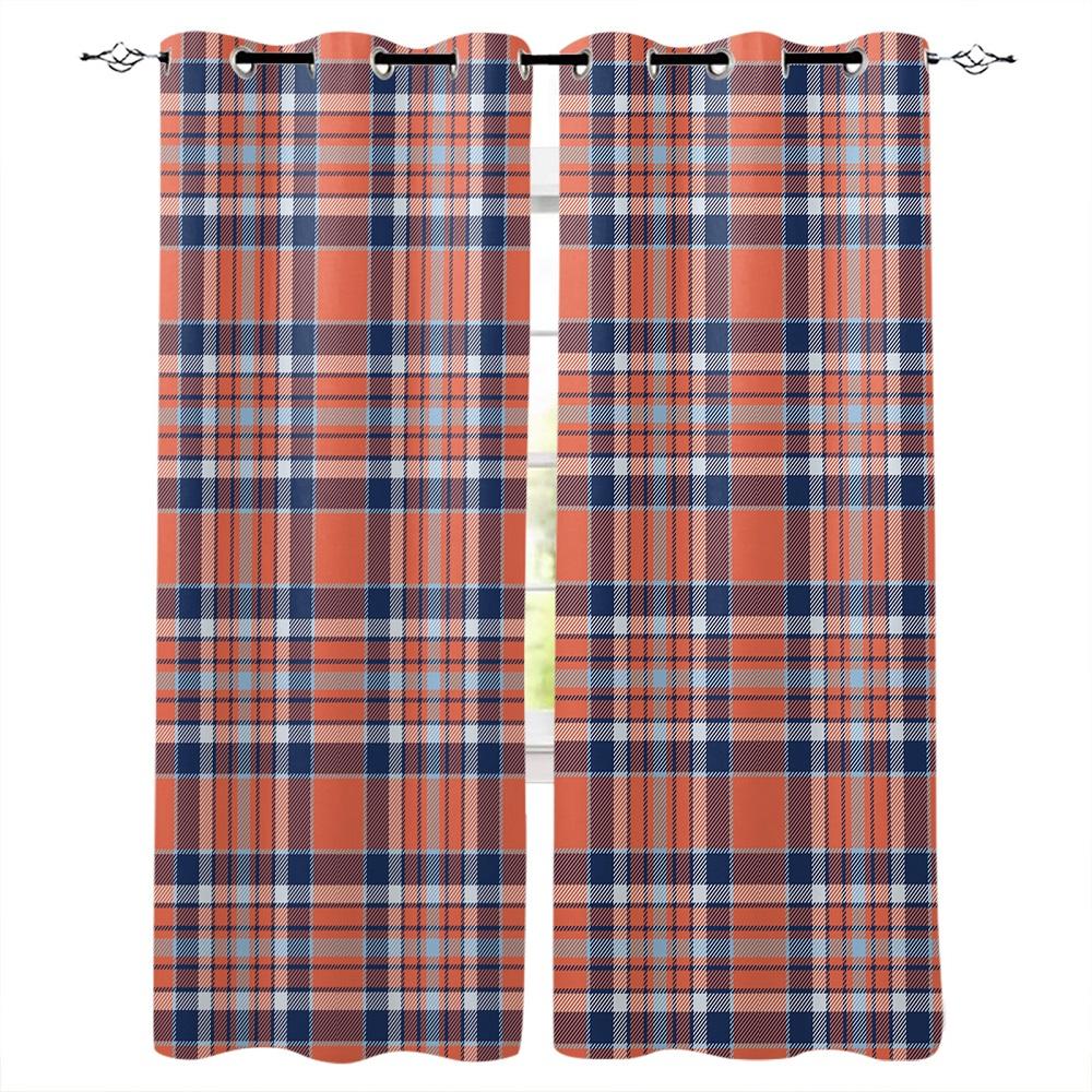 Gardiner i britisk stil med blått og oransje rutemønster Gardiner til stue Dekorative gjenstander Stue