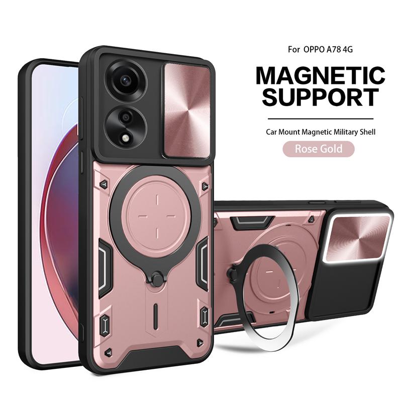 For OPPO A78 A 78 4G Case Shockproof Armor Slide Lens Protect Phone Cases For OPPO A 78 A78 6.43" CPH2565 Ring Holder Back Cover