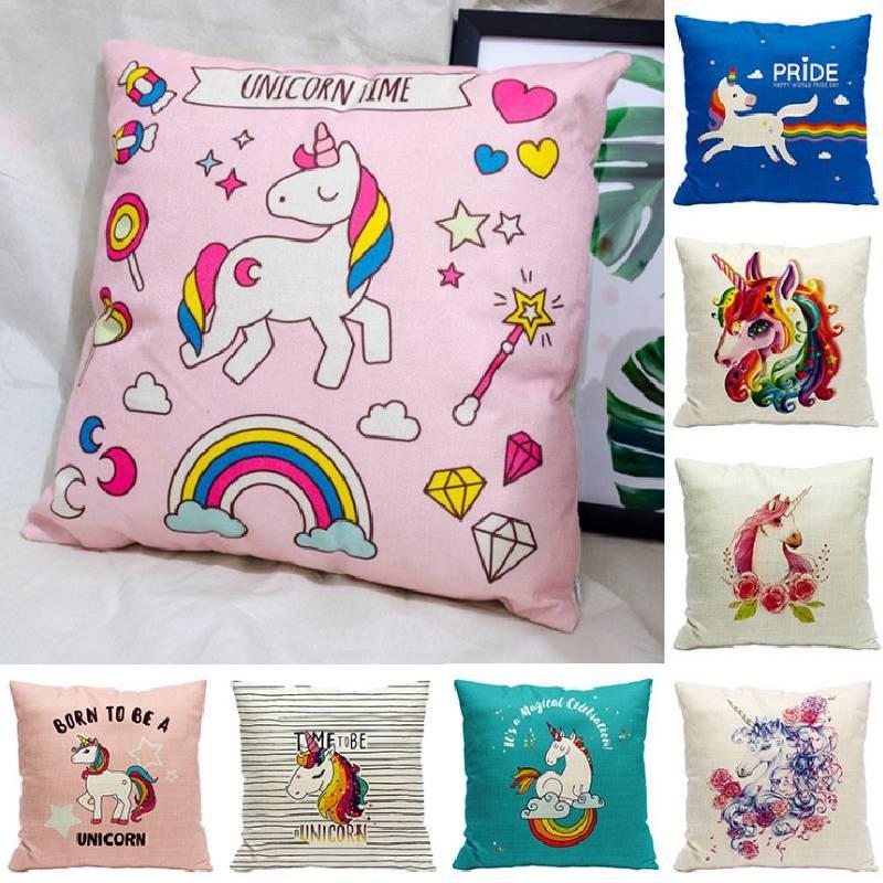 Pillow Unicorn Case Cute Cartoon Print Home Living Room Sofa Car Cushion Gift