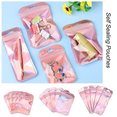 50pcs/bag Iridescent Self Sealing Pouches Transparent With Hang Hole Jewelry Display Packaging Bags