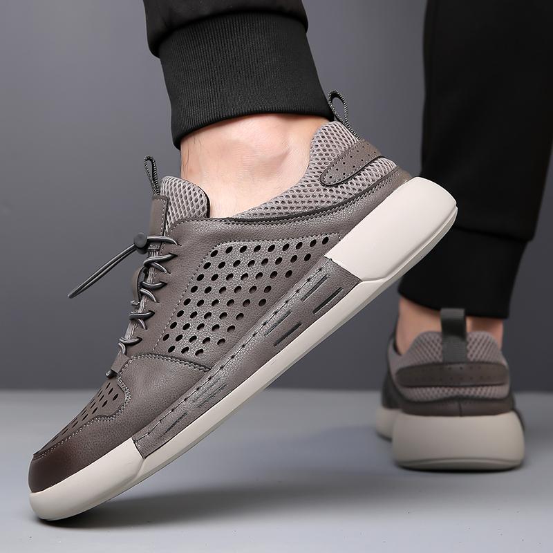Fashion Summer Men's Hollow Breathable Leather Boots Outdoor Flat Bottomed Comfortable Sports Shoes Fashionable and Casual Oxford Shoes