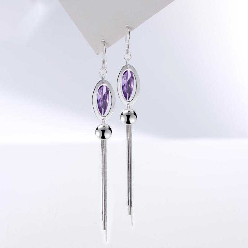 

Pure Fashion Mori Earrings, Purple Diamond-set Fringed Earrings, Women s Silver Long Earrings, Korean Version Ins Simple Earrings.