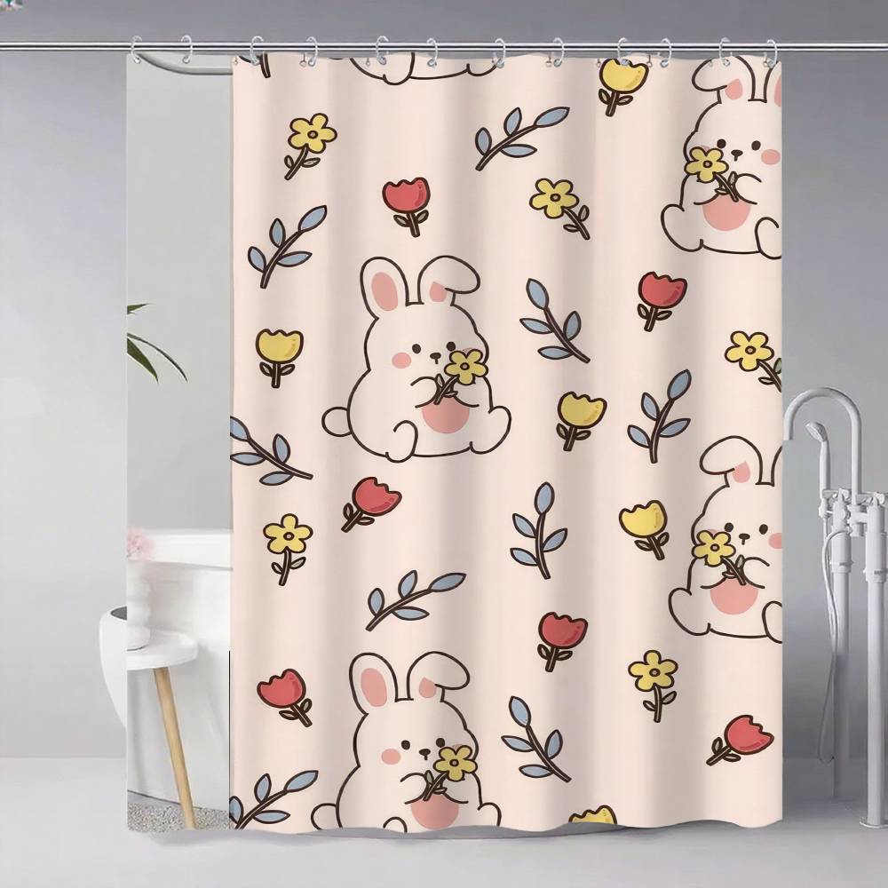 

Cute Rabbit With Carrot Shower Curtain, Bathroom Decorative Shower Curtain, Waterproof Shower Curtain With Hooks W60H190(CM)-1 Pcs