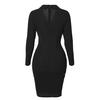 Women Solid Turn Down Neck Long Sleeve Casaul Work Formal Dress