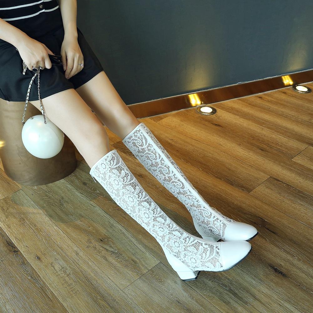 Women's Low-heeled Net Boots Spring and Summer New Thick-heeled Net Boots Sexy Versatile Large-size Guy Cool Boots