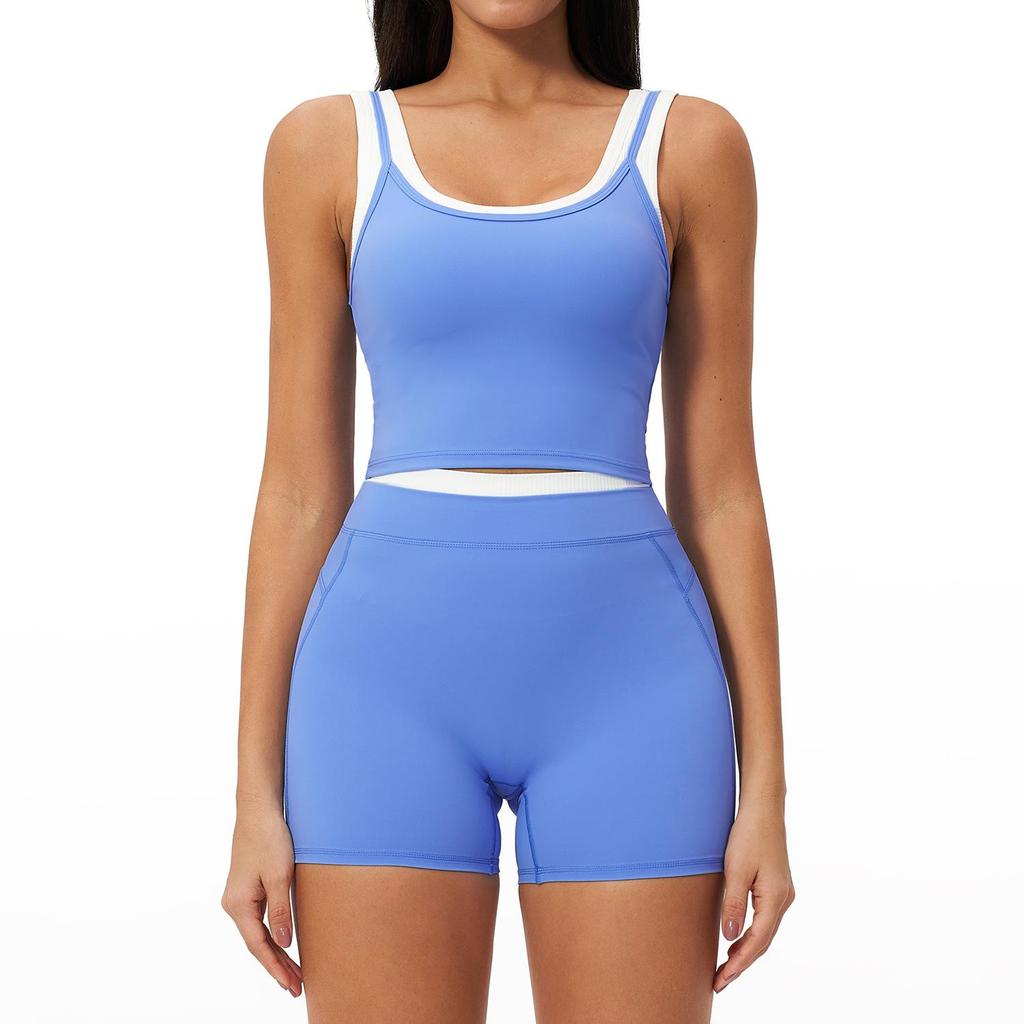 Completo da Yoga da Donna Transfrontaliero: Color Block Nude Feel, Vita Alta Costolata, Abbigliamento Sportivo Fitness Versatile
