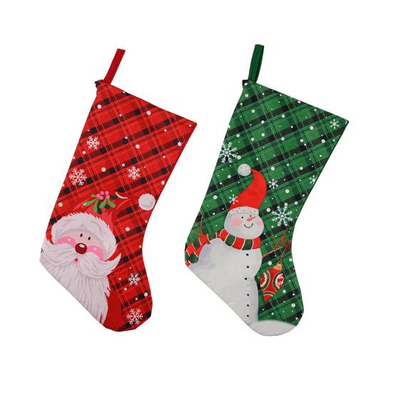 Christmas Stocking 18" Large Fireplace Hanging Socks with Santa Snowman Pattern Xmas Candy Bags for Holiday Wall Tree Decor