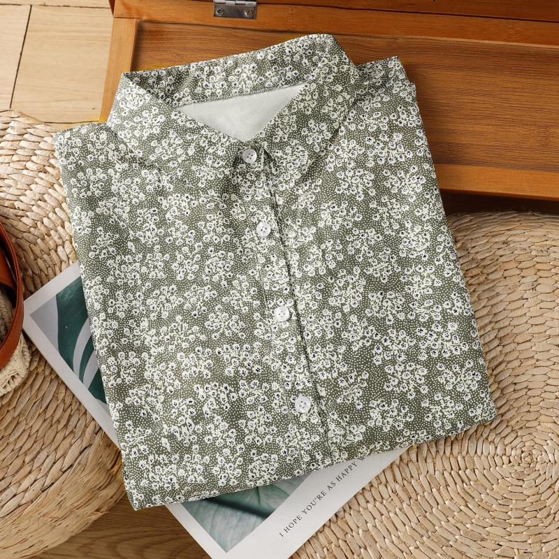 Literary floral shirt, elegant top, slim-fitting retro temperament shirt 1116 summer new thin women's clothing