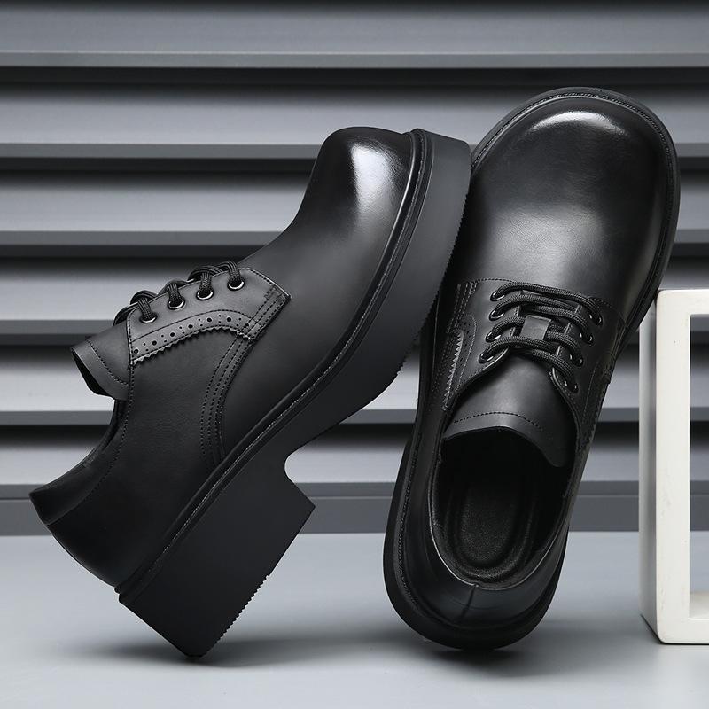 Fashion Retro Black Platform Shoes for Men Fashion Casual Increase 5cm Big Head Men's Dress Shoes Spring Autumn Designer Derby Shoe Male