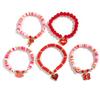 Ingemark 5Pcs/Set Christmas Sweet Romantic Red Heart Pendant Bracelets for Women CCB Elastic Chain Bangle New Year Party Jewelry