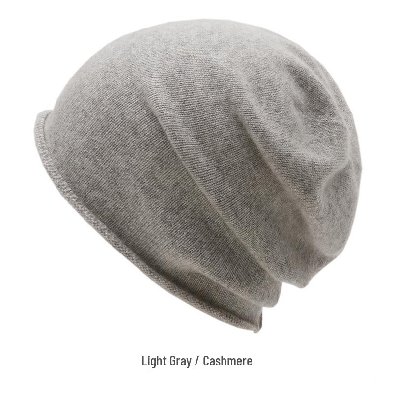 Unisex 100% Pure Cashmere Scarf & Beanie Set - Autumn/Winter Flat Knit Style with Rolled Edges One Size светло-серый