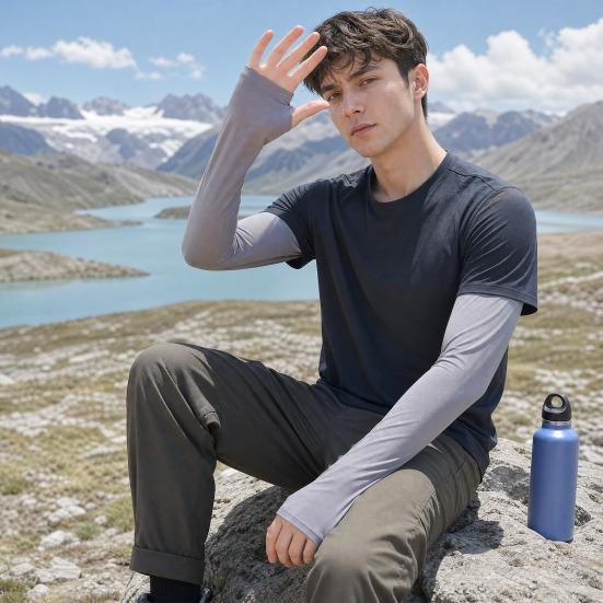 Sun Protection Ice Sleeves for Men Women, Breathable Ice Silk Cooling Arm Sleeves with Thumb Hole, Lightweight UV Sun Protection Sleeve for Summer