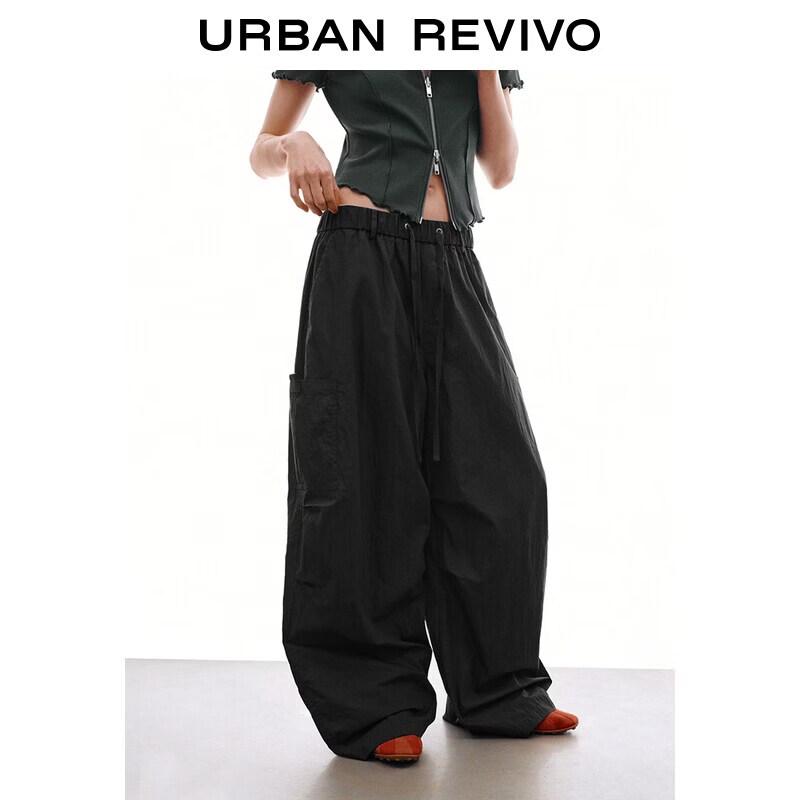 UR2026 Women s Summer Elastic Waist Cargo Curved Pants L темно-серого