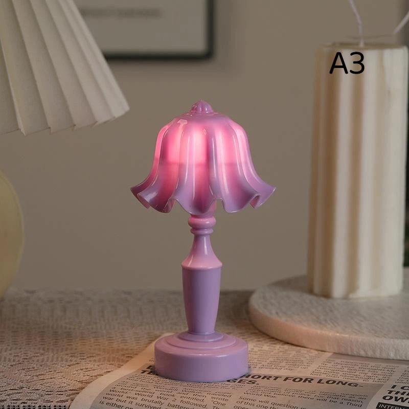 1Pcs Mini Dollhouse Retro Flower Lamp Creative Lily Of The Valley Lotus LED Night Light for DIY Fairy Garden Ornaments