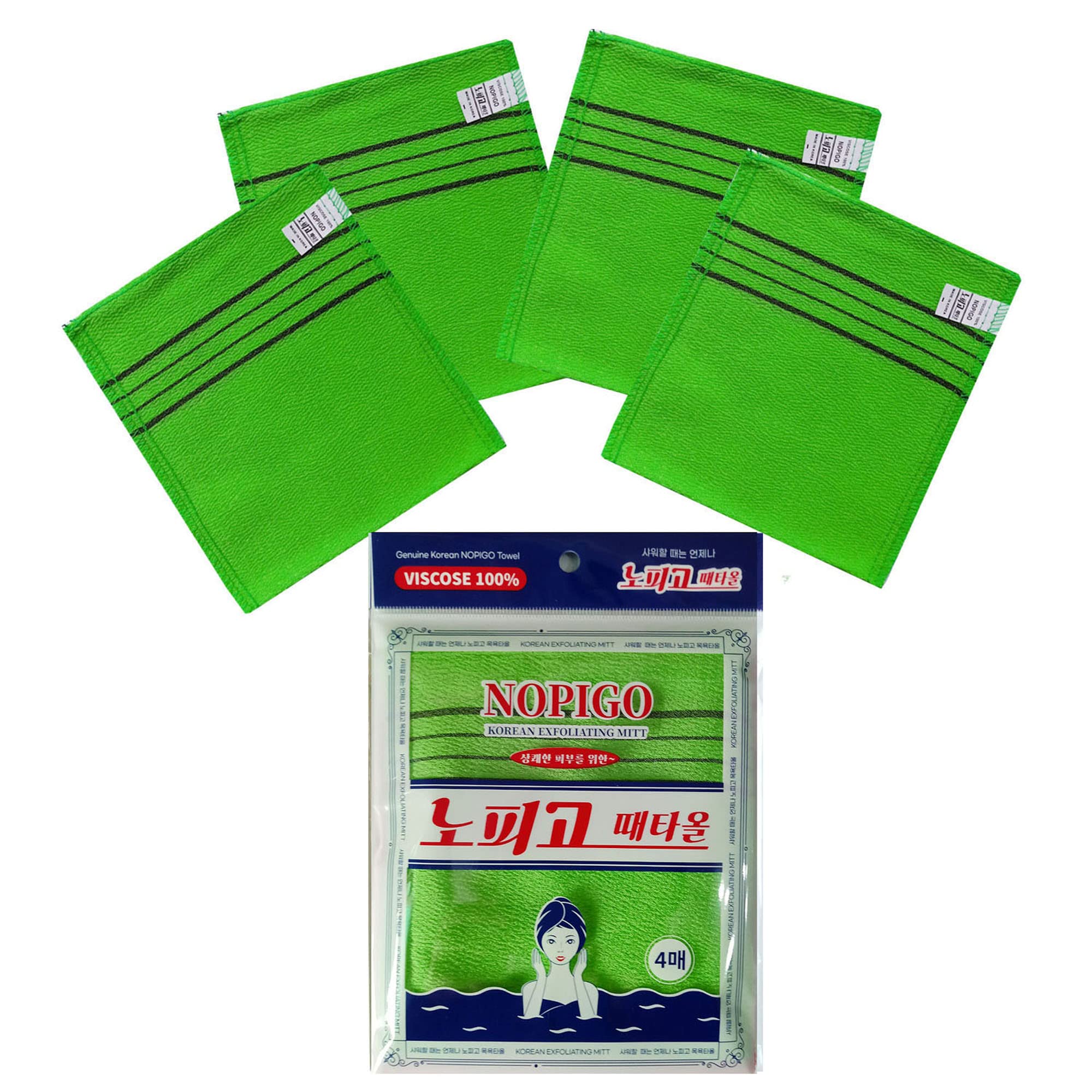 Italy Towel The Original Korean Exfoliating Mitt Body Scrub Green (4 Pack)