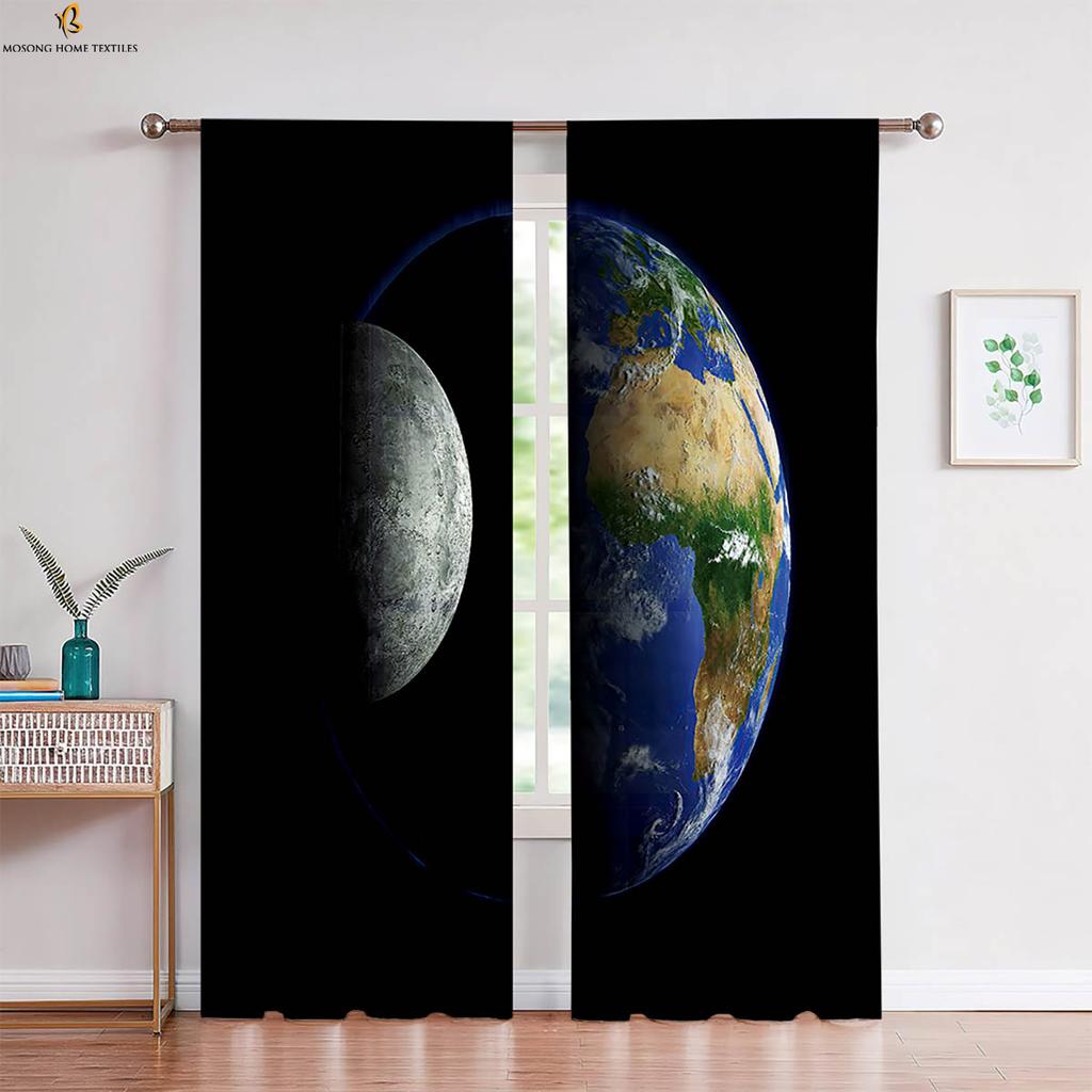 Wunderschöner Sternenhimmel Planet 3D-gedruckter Vorhang Stangentasche Fenstervorhang Geeignet für Schlafzimmer Wohnzimmer Arbeitszimmer Dekorativ