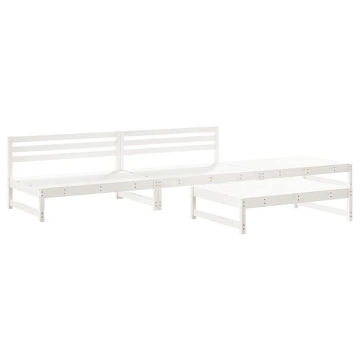 VidaXL Salon de Jardin 4 pcs, Banc avec Dossier, Ensemble de Meubles avec Table Basse Patio Terrasse, Rustique, Blanc Bois 3186593