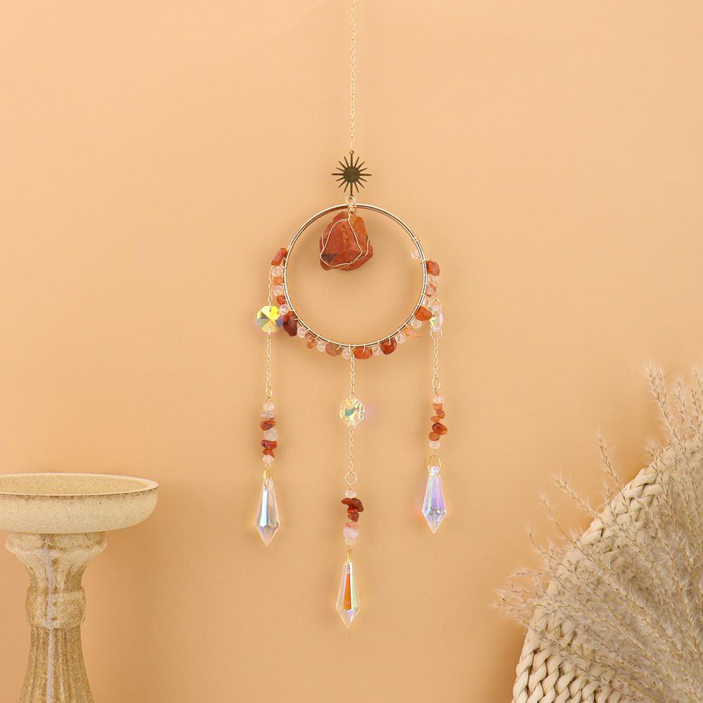 Simple Stylish Indoor Decor: Raw Stone Sun Catcher Wind Chime Pendant T109