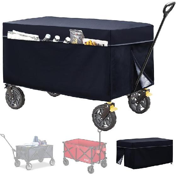 Folding Wagon Cover for Garden Wagon, D22 x W38 x H20, High Density Waterproof,Utility Wagon Cart Cover only Black