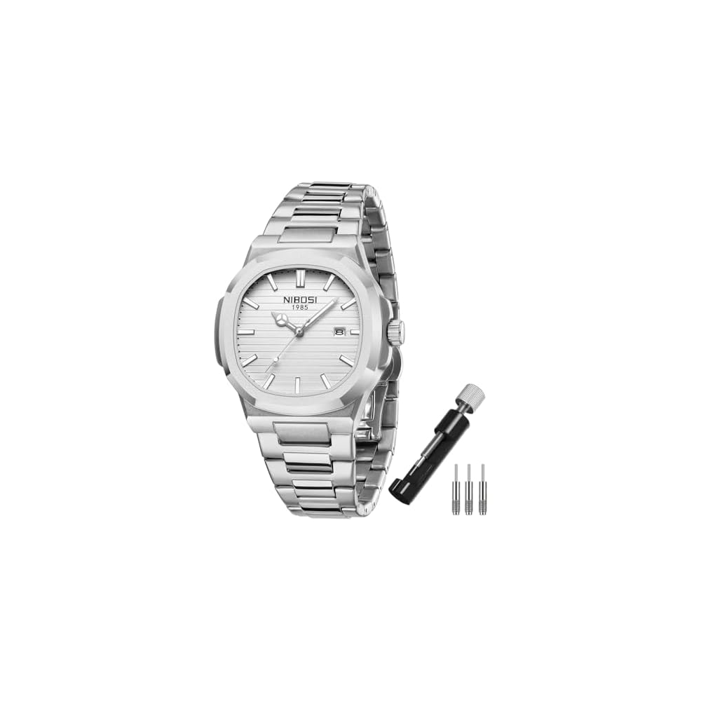 Nibosi Men s Classic Analog Watch Stainless Steel Waterproof Casual Date Silver Metal Band