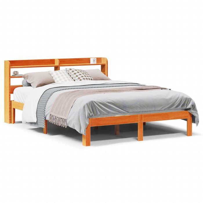 VidaXL Bed Frames and Headboard Wax Brown 135x190 Cm Pine Wood, Bedroom Furniture, Bed Base, Wooden Bed, 3306801