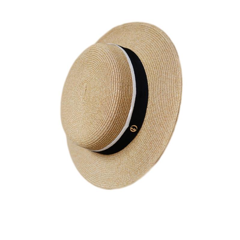 French Retro Elegant Wide Brim Low Top Flat Top Top Top Hat Women'S Summer Sunshade Sun Protection Holiday Beach Sun Straw Hat