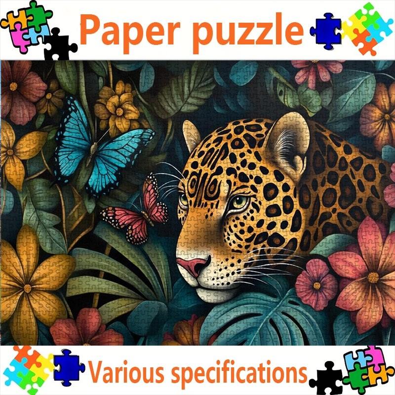 1000pcspcs Large-Sized Paper Jigsaw Puzzles for Adults, Artistic Stylized Jaguar Tropical Foliage Design, Ideal Family Leisure Activity, Great Holiday