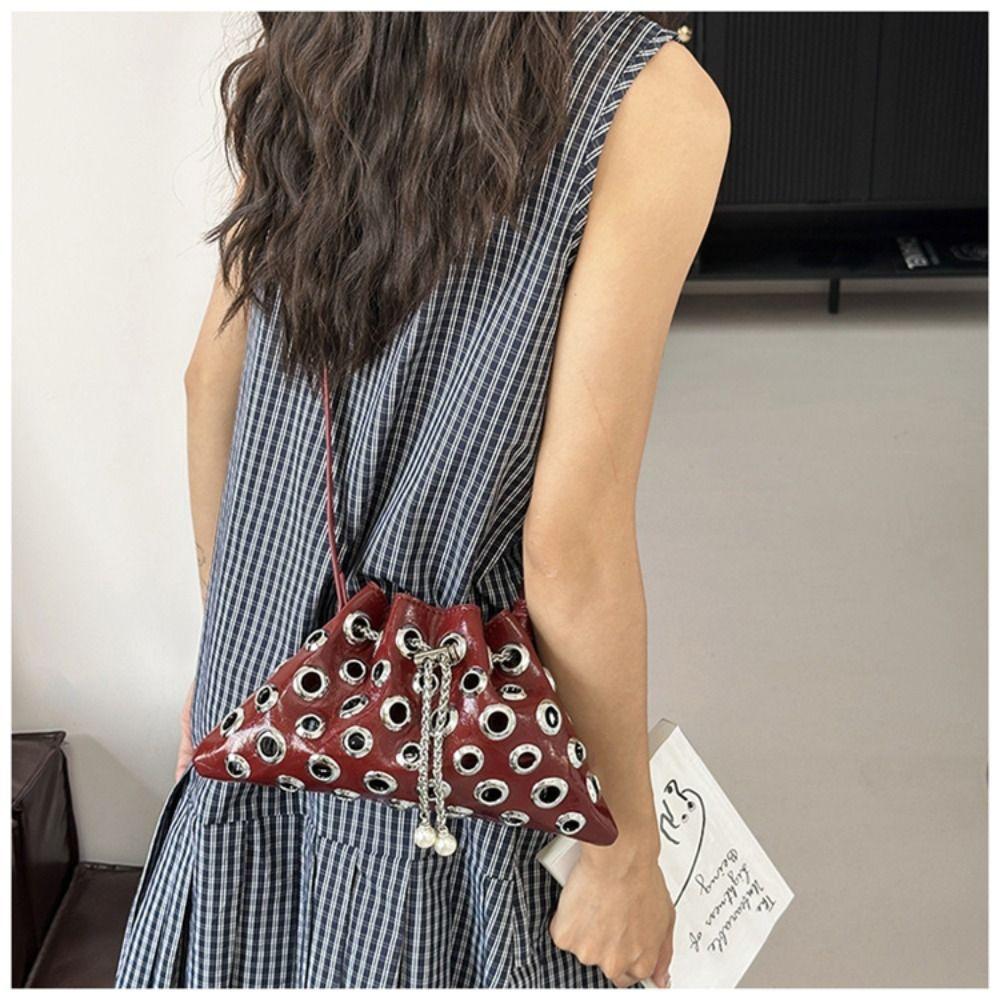 Hollow Y2k Underarm Bag Spicy Girl Drawstring Crossbody Bag Fashion Rivet Shoulder Bag  Daily