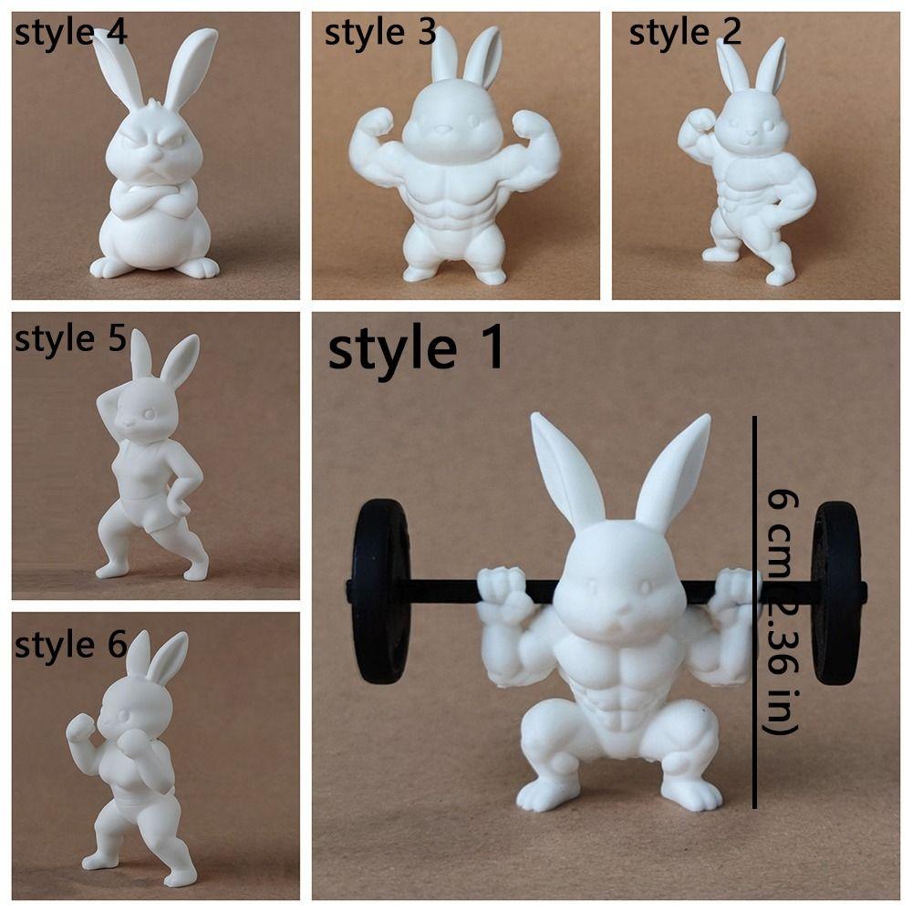 Cute Easter Fitness Rabbit Plastic Small Rabbit Ornament Muscular Rabbit Statue Home Desk Decor