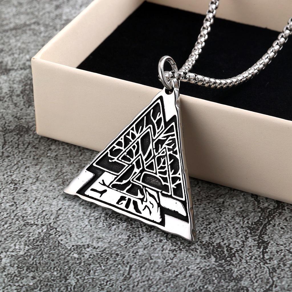 Vintage Stainless Steel Unisex Single Side Triangle Tree of Life Pendant Necklace