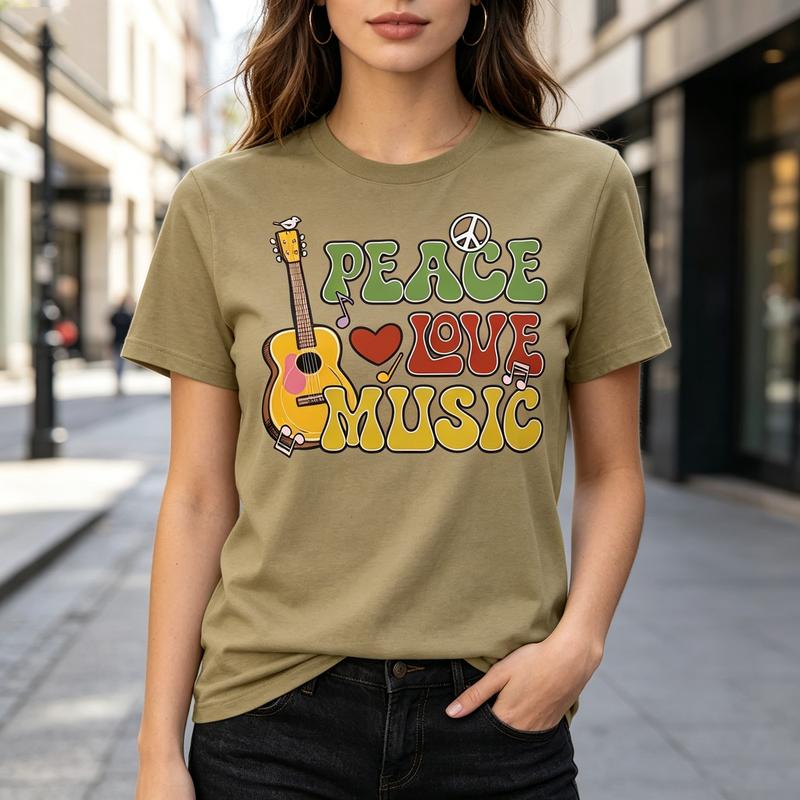 Peace Love Music Graphic Tee for Unisex Unisex Music Lover T Shirt Casual 100 Cotton Summer Top y2k clothes