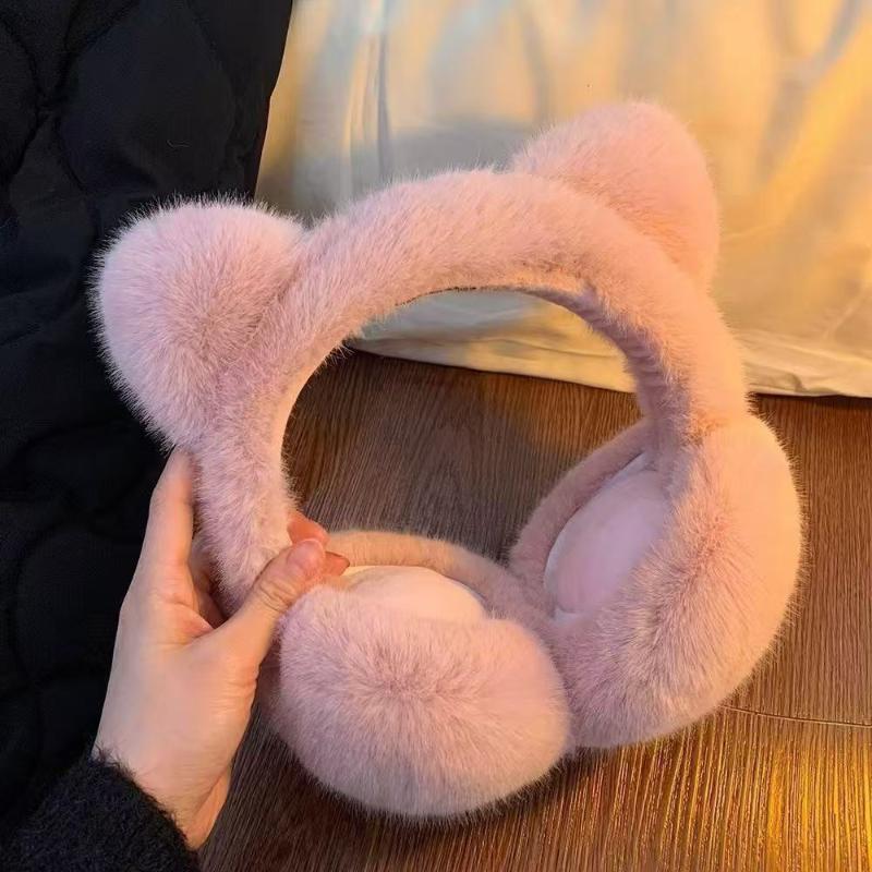 

Cute Cat Earmuffs Outdoor Windproof Winter Warm Soft Plush Ear Warmers Retractable Foldable Ear Covers For Women Girls розовый