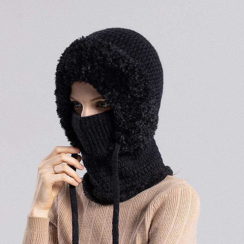

Women s Fleece Lined Wool Knit Snood Hat for Outdoor Cycling чёрный