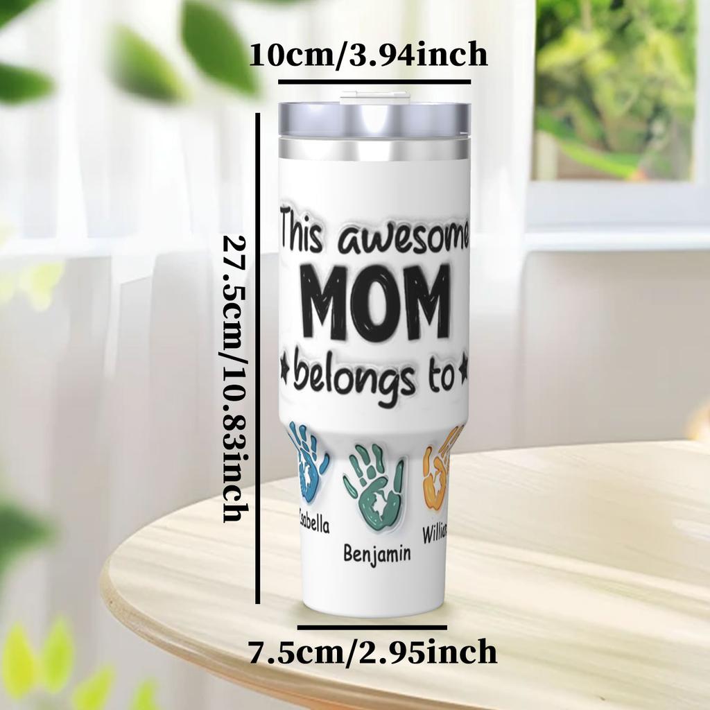 1pc 40oz Water Cup. Customize 6 Kids' Names. Tumbler for Mother's Day/festivals. Handle, Lid Included, Custom Water Bottle