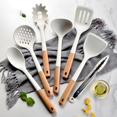 8 PCS Silicone Utensils Set Non-Stick Cookware Stainless Steel Handle Spatula Shovel Kitchen Colander Kitchenware Kitchen Accessories
