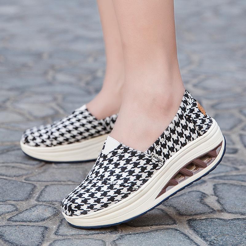 Fashion Autumn Women Woven Shoes Loafers Platform Handmade Elastic Slip on Nylon Woven Casual Wedges Shoes Lady Sneakers