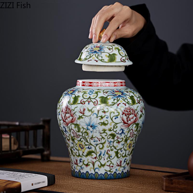 Enamel Color General Jar Ceramic Candy Jar Tea Caddy Cosmetic Containers Classical Porcelain Storage Jars Vintage Home Decor