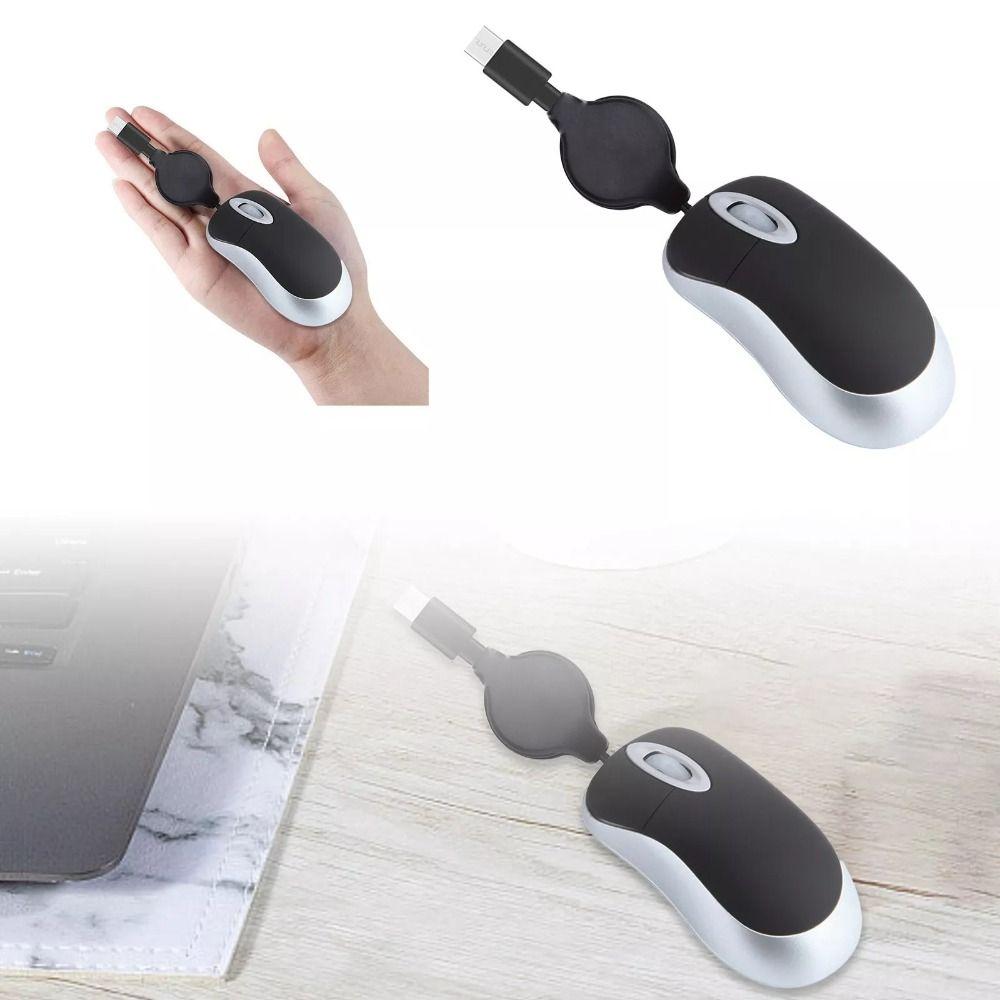 

Retractable Cable Wired Mouse Type C Retractable Mouses Creative Computer Mouse чорний