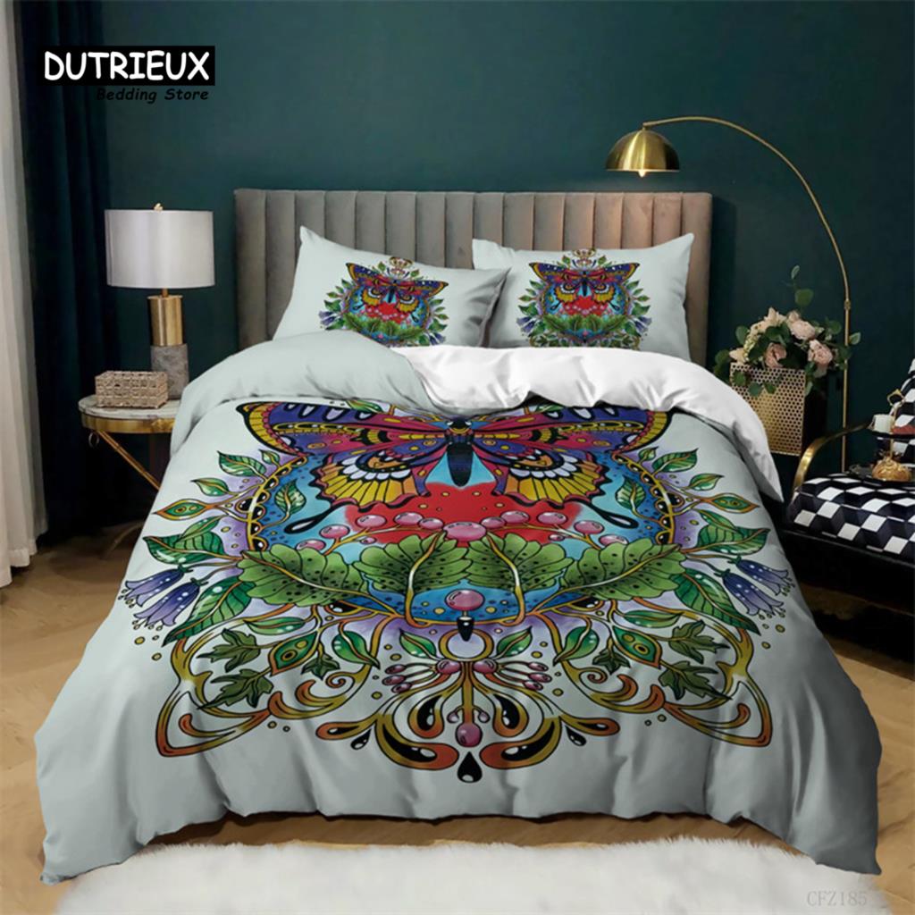 Butterfly Duvet Cover Europe Geometric Moth Bedding Set Queen Size For Kids Boys Girls Teens Mystic Fantasy Room Dorm Decorative