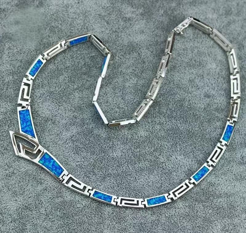 Hawaiian Vibes Blue Opal Statement Necklace | Dainty Long Chain for Sweater Dress Beach Outfit
