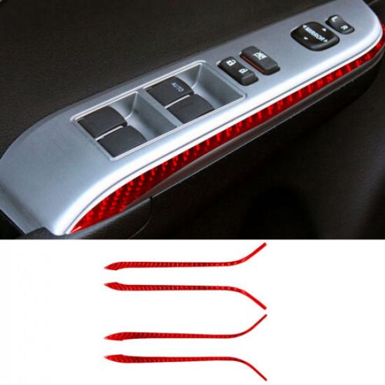 For Toyota Camry Red Carbon Fiber Interior Window Control Side Cover Trim Strip