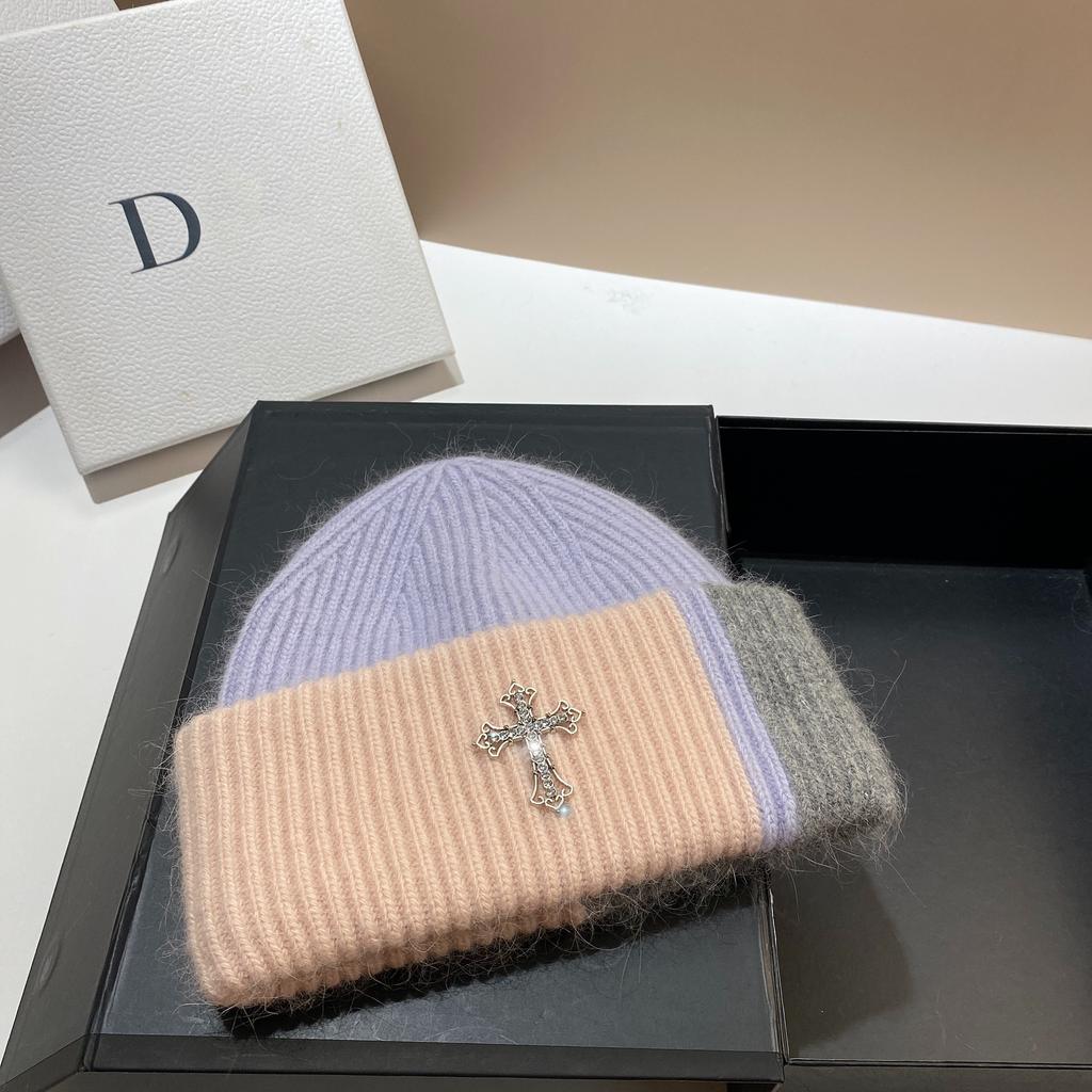 Nordic Winter Cross Angora Rabbit Fur Knitted Hat Trendy Sweet Cool Color Matching Pile Wool Hat