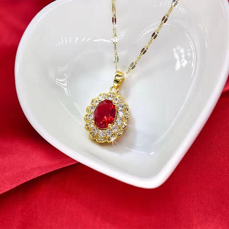 Light Luxury Soft Water Drop Ruby Necklace Women'S High Value Personality Does Not Fade Pendant Collarbone Chain