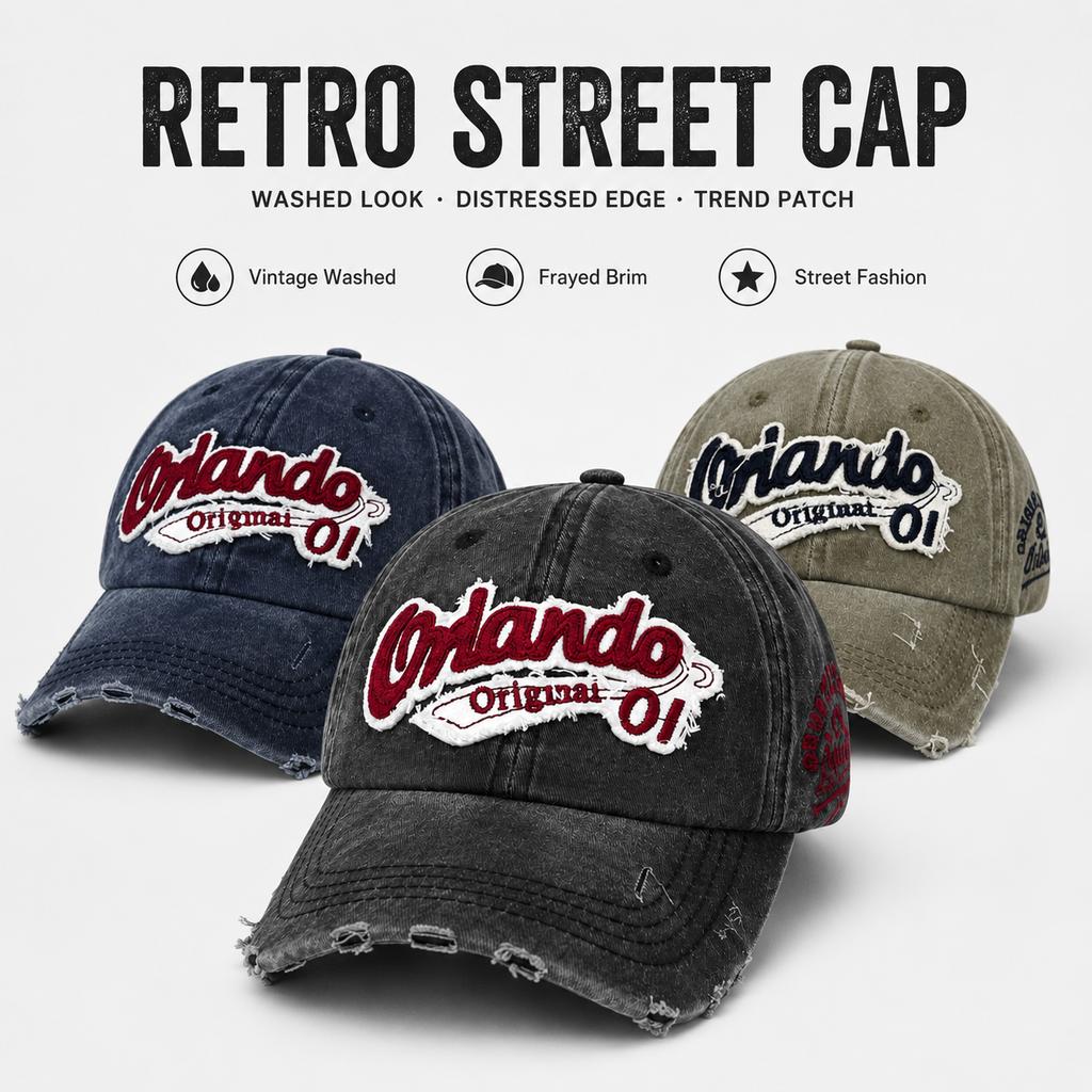 Retro Orlando Baseball Cap Washed Cotton Dad Hat With Frayed Brim Streetwear Hip Hop Snapback Hats Casquette Homme Unisex