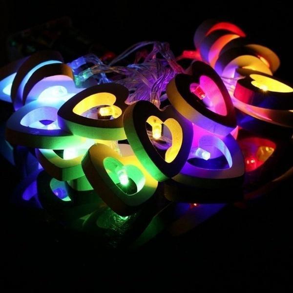 3 Meters 20LEDs Multicolor String Fairy Lights Xmas Christmas Party Lamp Wooden Heart Pendant