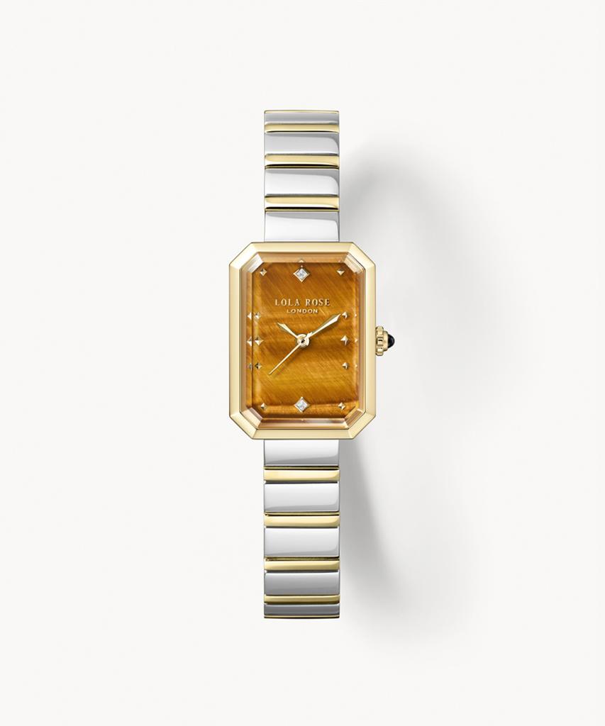 Lollalojeu Ms. Lola Tiger'S Eye Brown Metal Watch Leather Strap Set