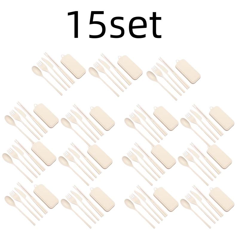 4Pcs Wheat Straw Dinnerware Set Portable Tableware Knife Fork Spoon Chopsticks Set Travel Cutlery Eco-Friendly Utensil Box