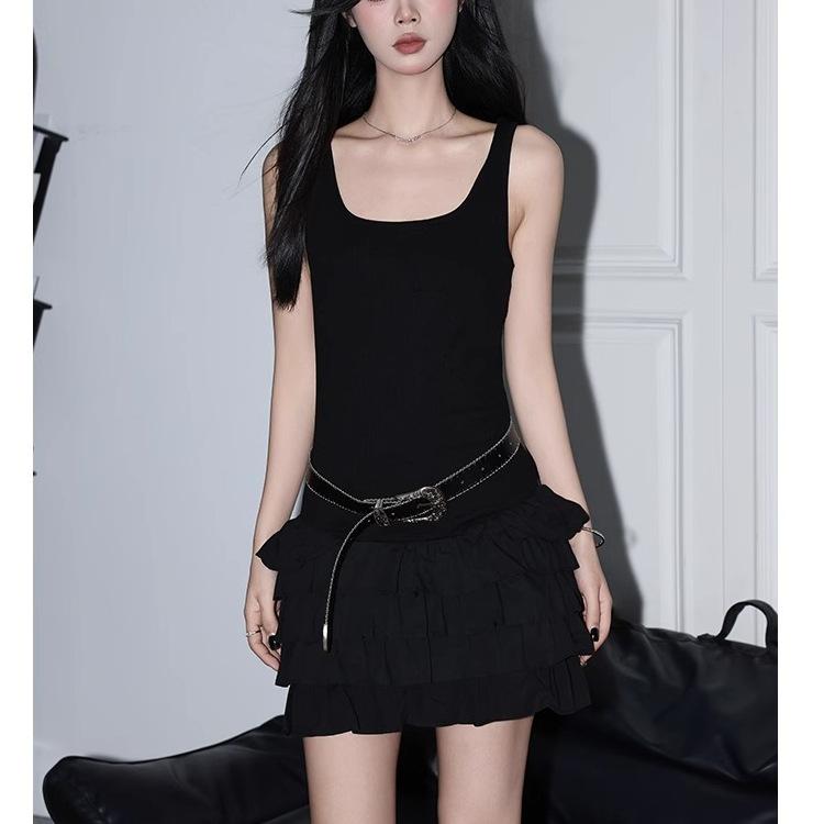 White Lotus Leaf Edge Suspender Dress for Women's Summer Sweet Temperament Waist A-word Vest Cake Skirt