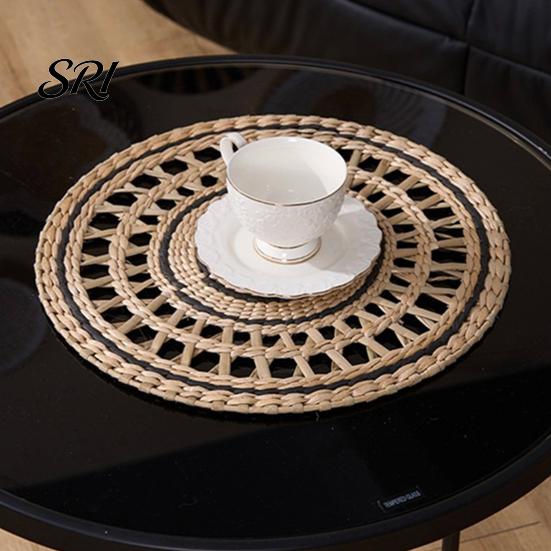 Accessori Sostenibili per la Tavola Arte da Parete Intrecciata in Stile Boho Set di Sottobicchieri e Sottopiatti Rotondi Fatti a Mano 30/35CM Portacasseruola Multiuso da Appendere per Decorazione Soggiorno