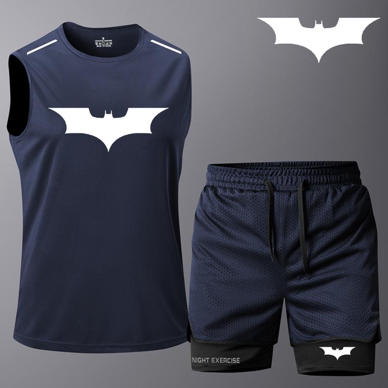 Summer New Men Sleeveless T-shirt+shorts Pants Sports 2Pcs Set Gym Fashion Casual Men Women Sports Two Piece Set XS